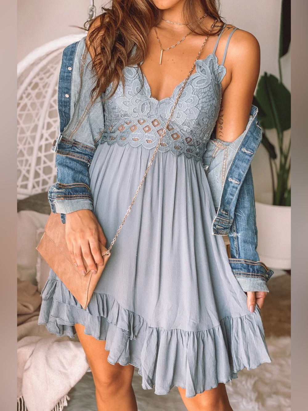 Free People Adella Printed Mini Slip Dress – Sky Blue *archived style* READ
